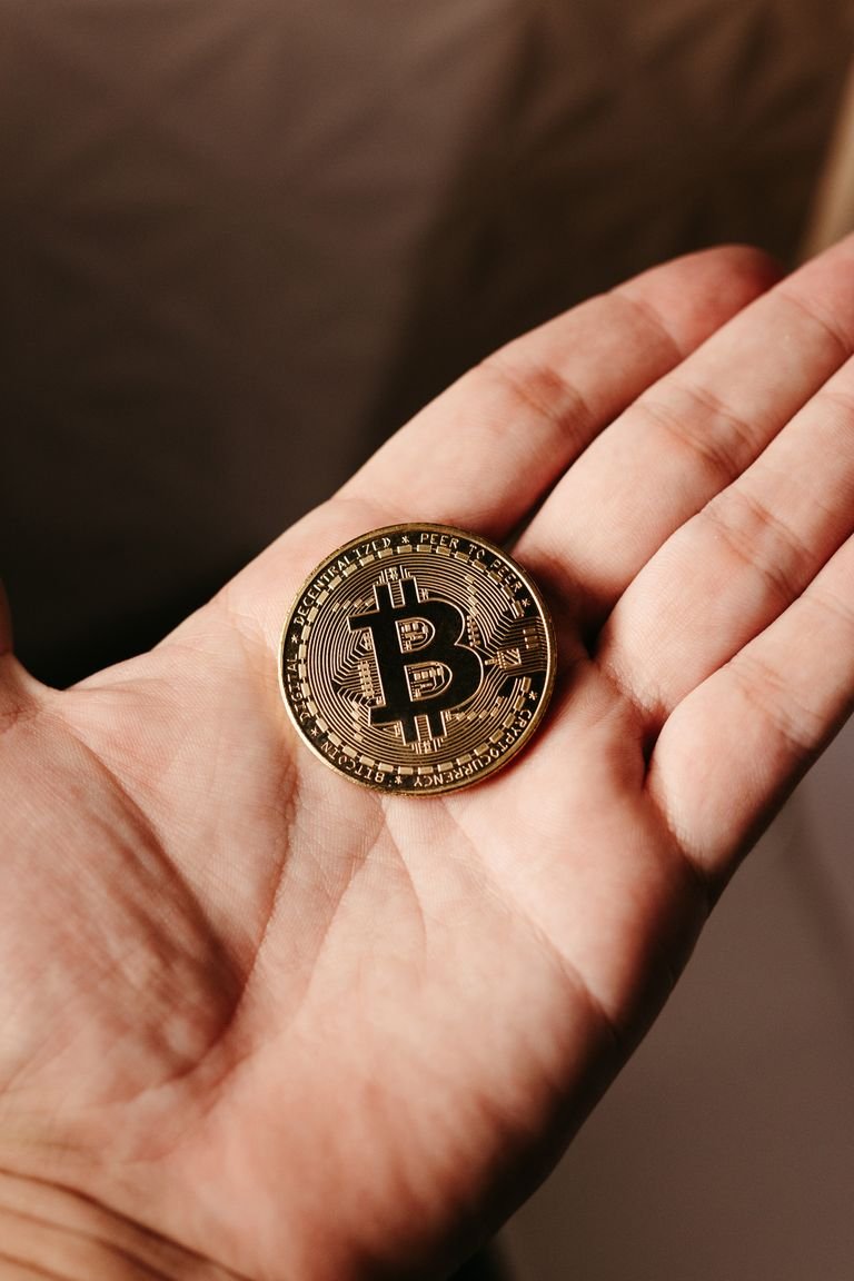 Cryptocurrency for beginners: bitcoin coin resting in a human hand