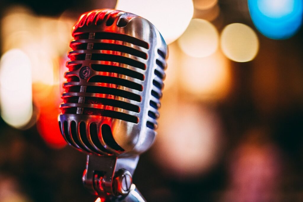 Vintage microphone on a stage