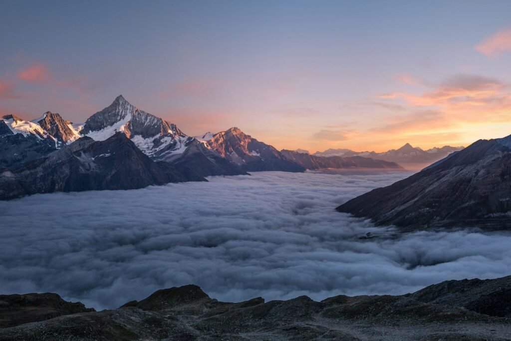 Majestic mountain peaks under a clear blue sky
