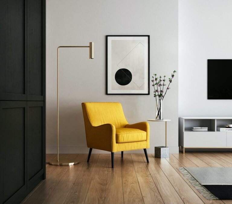 Cozy armchair in a warm living room interior